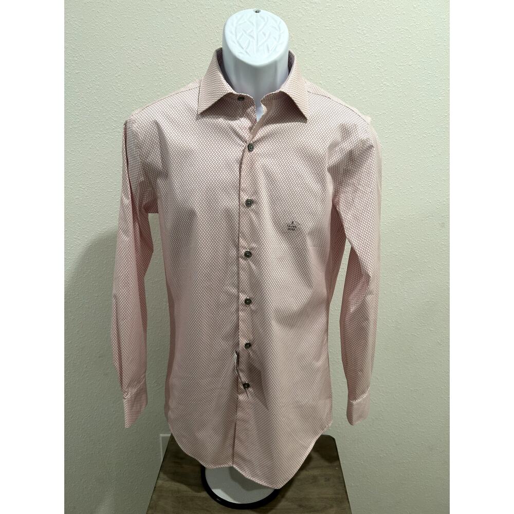 Alfani Mens Slim Fit White Pink Shirt Small / Neck 14 - 14.5 / Sleeve 32 - 33